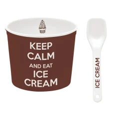 Easy Life Bol à glace avec cuillère, dans une boîte Keep CALM AND EAT ICE CREAM BROWN> Services De Table En Porcelaine​