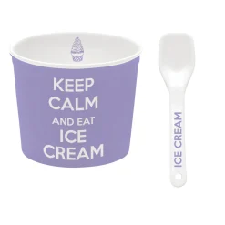 Easy Life Bol à glace avec cuillère, dans une boîte Keep CALM AND EAT ICE CREAM PURPLE> Services De Table En Porcelaine​