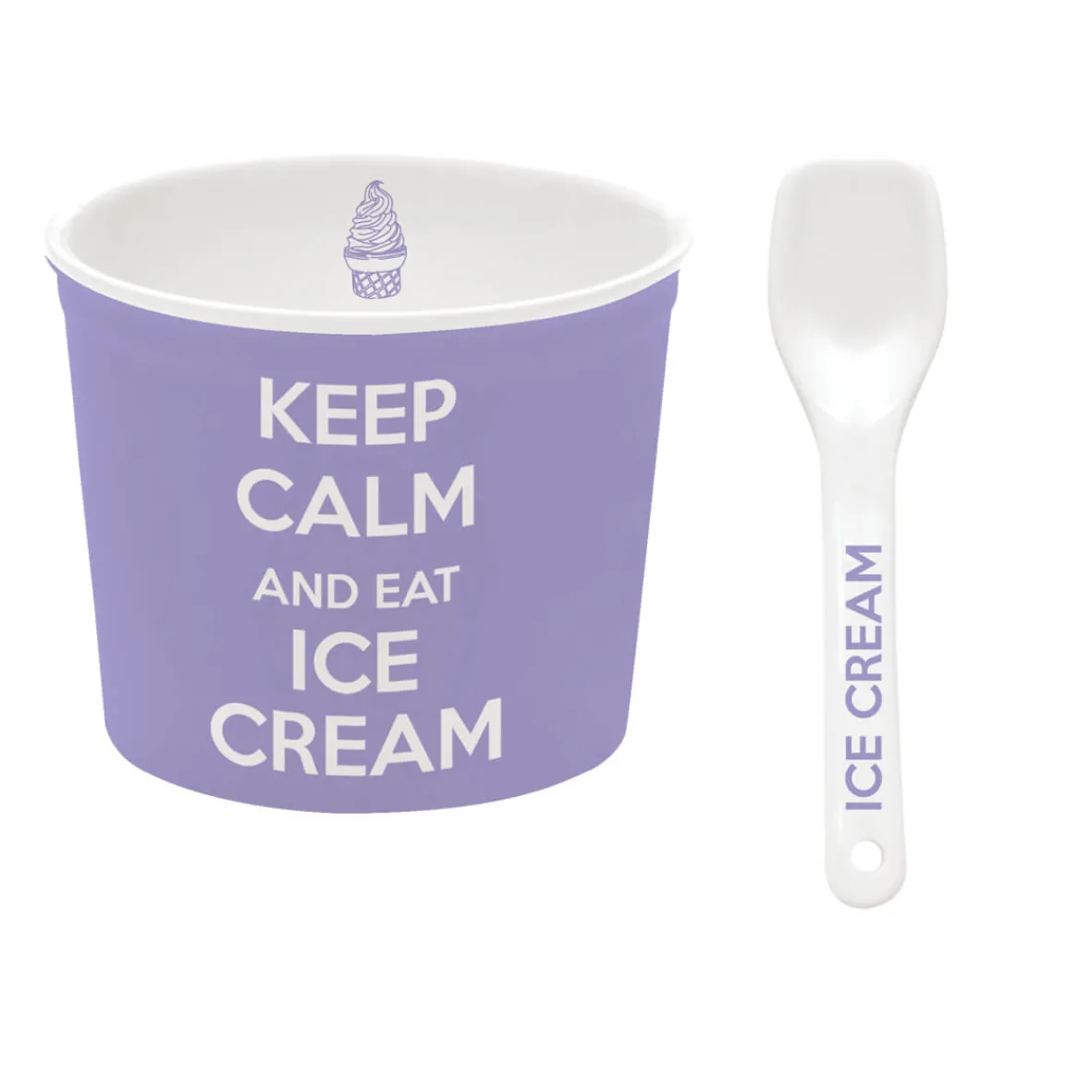 Easy Life Bol à glace avec cuillère, dans une boîte Keep CALM AND EAT ICE CREAM PURPLE> Services De Table En Porcelaine