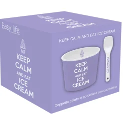 Easy Life Bol à glace avec cuillère, dans une boîte Keep CALM AND EAT ICE CREAM PURPLE> Services De Table En Porcelaine​
