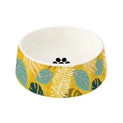 Easy Life Bol avec pieds antidérapantsTROPICAL YELLOW> Gamelle Pour Animaux En Porcelaine|Pet Lovers