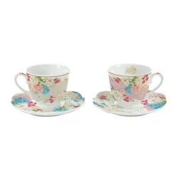 Easy Life Coffret de 2 tasses avec soucoupes en porcelaine, 225 ml chacune, dans une boîte cadeau PRINTEMP> Petit Dejeuner