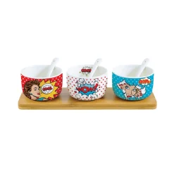 Easy Life Ensemble apéritif avec 3 bols et cuillères POP ART> Coffret Cadeau|Services De Table En Porcelaine​