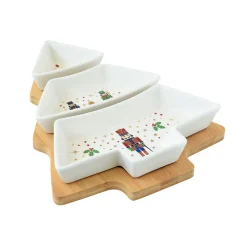Easy Life Ensemble apéritif avec 3 bols en porcelaine et plateau en bambou NUTCRACKER> Noël|Services De Table En Porcelaine