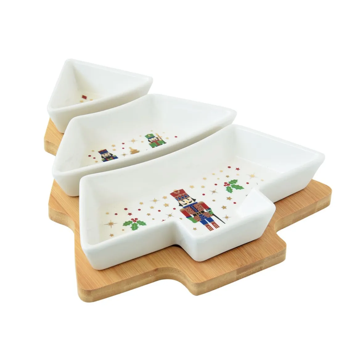 Easy Life Ensemble apéritif avec 3 bols en porcelaine et plateau en bambou NUTCRACKER> Noël|Services De Table En Porcelaine