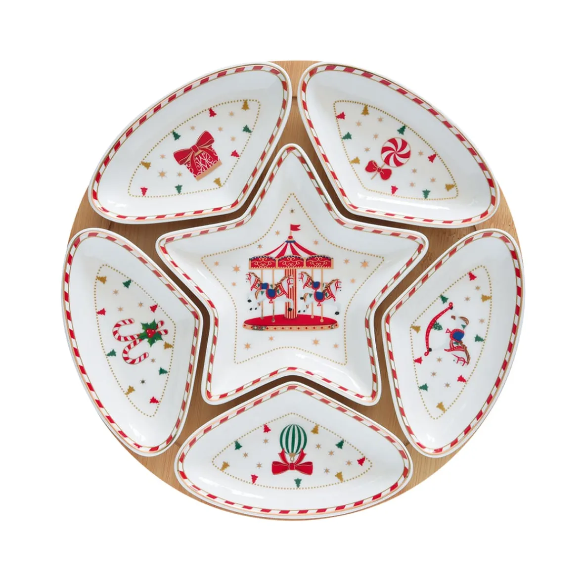 Easy Life Ensemble apéritif avec 6 bols et base en bambou CHRISTMAS WONDERLAND> Noël|Services De Table En Porcelaine