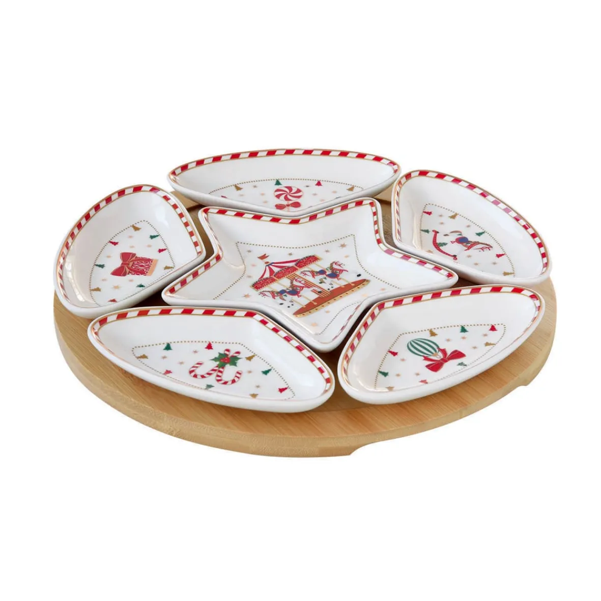 Easy Life Ensemble apéritif avec 6 bols et base en bambou CHRISTMAS WONDERLAND> Noël|Services De Table En Porcelaine