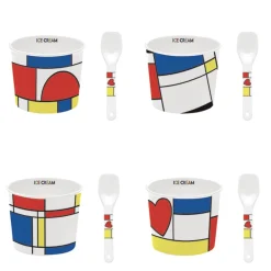 Easy Life Ensemble de 4 bols à glace avec cuillères MONDRIAN> Services De Table En Porcelaine​