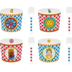 Easy Life Ensemble de 4 bols à glace avec cuillèresSICILY> Ethnique|Services De Table En Porcelaine​