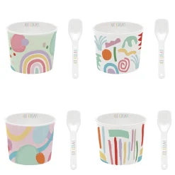 Easy Life Ensemble de 4 bols à glace avec cuillères GOOD VIBES> Services De Table En Porcelaine​