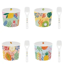 Easy Life Ensemble de 4 bols à glace avec cuillères TUTTI FRUTTI> Services De Table En Porcelaine​
