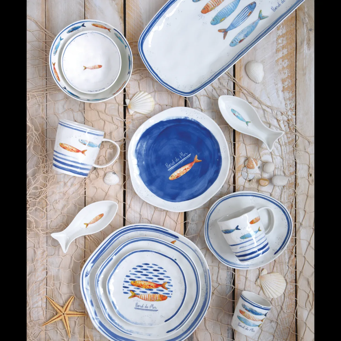 Easy Life Ensemble de 3 bols avec un plateau BORD DE MER> Maritime|Services De Table En Porcelaine