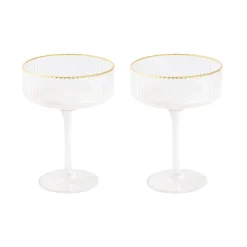 Easy Life Ensemble de 2 coupes à champagne avec fil d’or FESTIVE> Services De Table En Porcelaine​|Festive