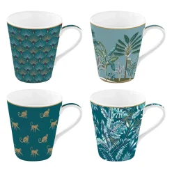 Easy Life Ensemble de 4 mugs de 300 ml COFFEE Mania JUNGLE> Coffret Cadeau|Petit Dejeuner