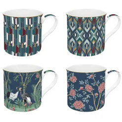 Easy Life Ensemble de 4 mugs de 300 ml en porcelaine fine China, dans une boîte cadeau MANDALAY> Coffret Cadeau|Petit Dejeuner