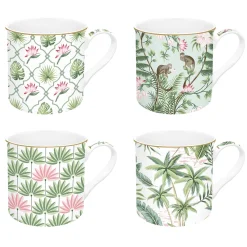 Easy Life Ensemble de 4 mugs en porcelaine fine china de 300 mlWild TROPICAL> Coffret Cadeau|Petit Dejeuner