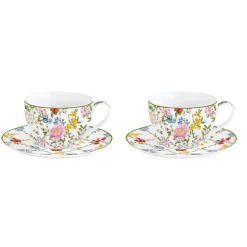 Easy Life Ensemble de 2 petites tasses à café avec soucoupes GARDEN DREAMS> Romantique|Petit Dejeuner