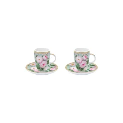 Easy Life Ensemble de 2 petites tasses à café avec soucoupes ROSES IN BLOOM> Romantique|Petit Dejeuner