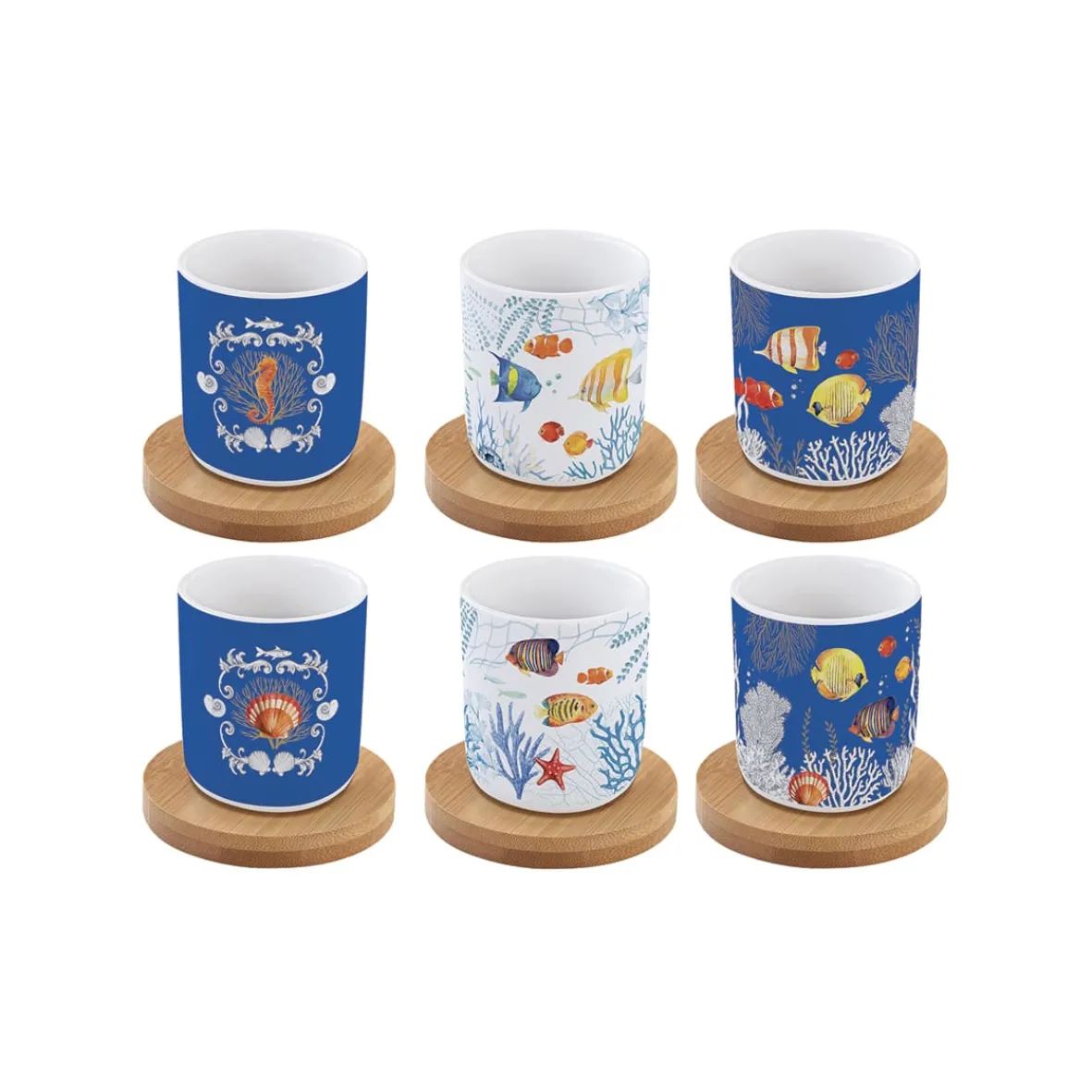 Easy Life Ensemble de 6 petites tasses à espresso avec soucoupes en bambou AQUARIUM> Coffret Cadeau|Petit Dejeuner
