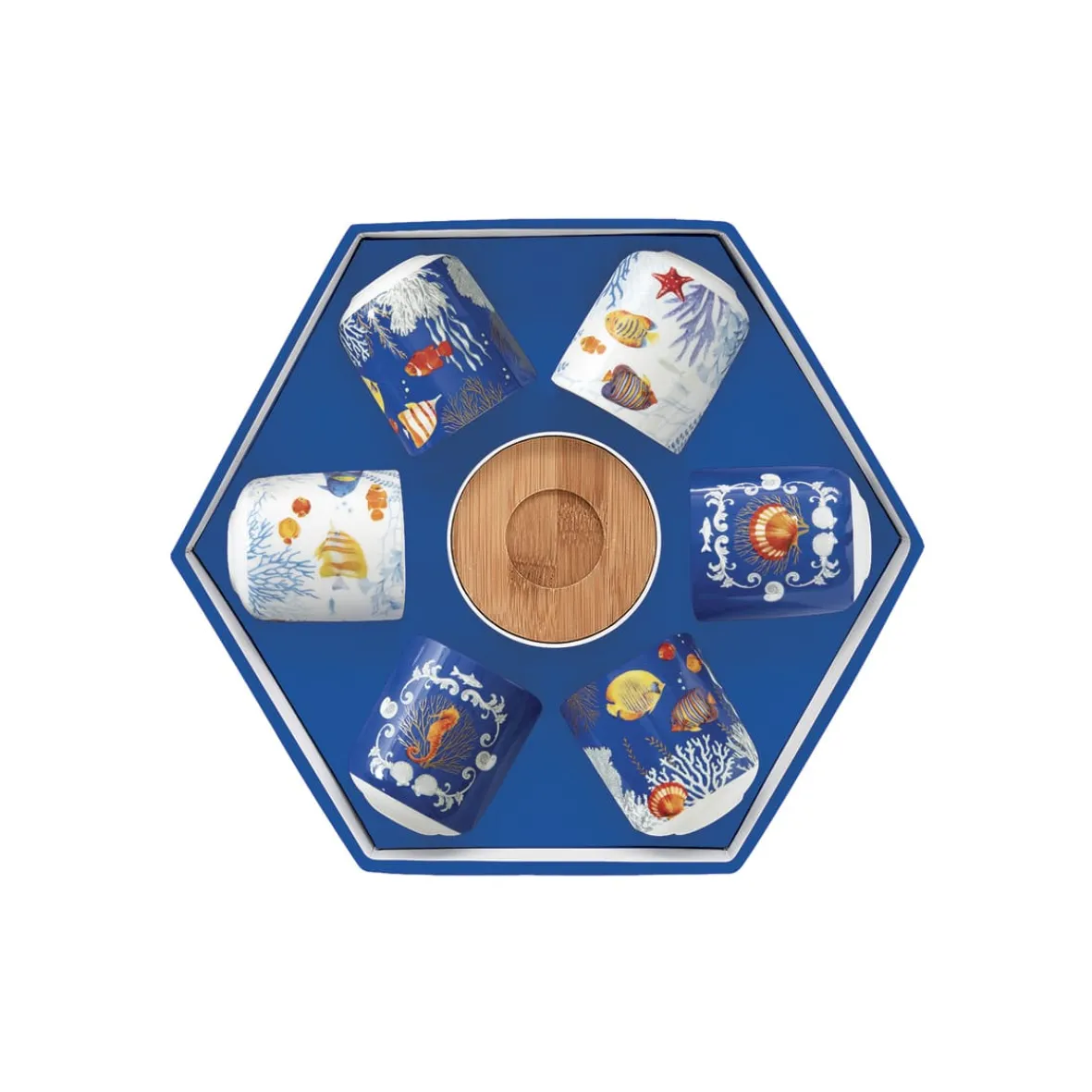 Easy Life Ensemble de 6 petites tasses à espresso avec soucoupes en bambou AQUARIUM> Coffret Cadeau|Petit Dejeuner