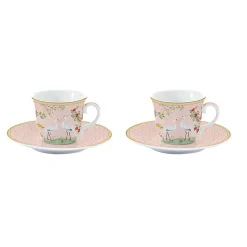 Easy Life Ensemble de 2 petites tasses à espresso de 80 ml avec soucoupes JARDIN DE REVES> Nature|Petit Dejeuner