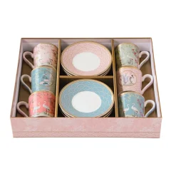 Easy Life Ensemble de 6 petites tasses à espresso de 100 ml avec soucoupes JARDIN DE REVES> Nature|Petit Dejeuner