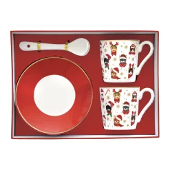 Easy Life Ensemble de 2 petites tasses à espresso avec soucoupes et cuillères CHRISTMAS FRIENDS CATS><noscript><img width=