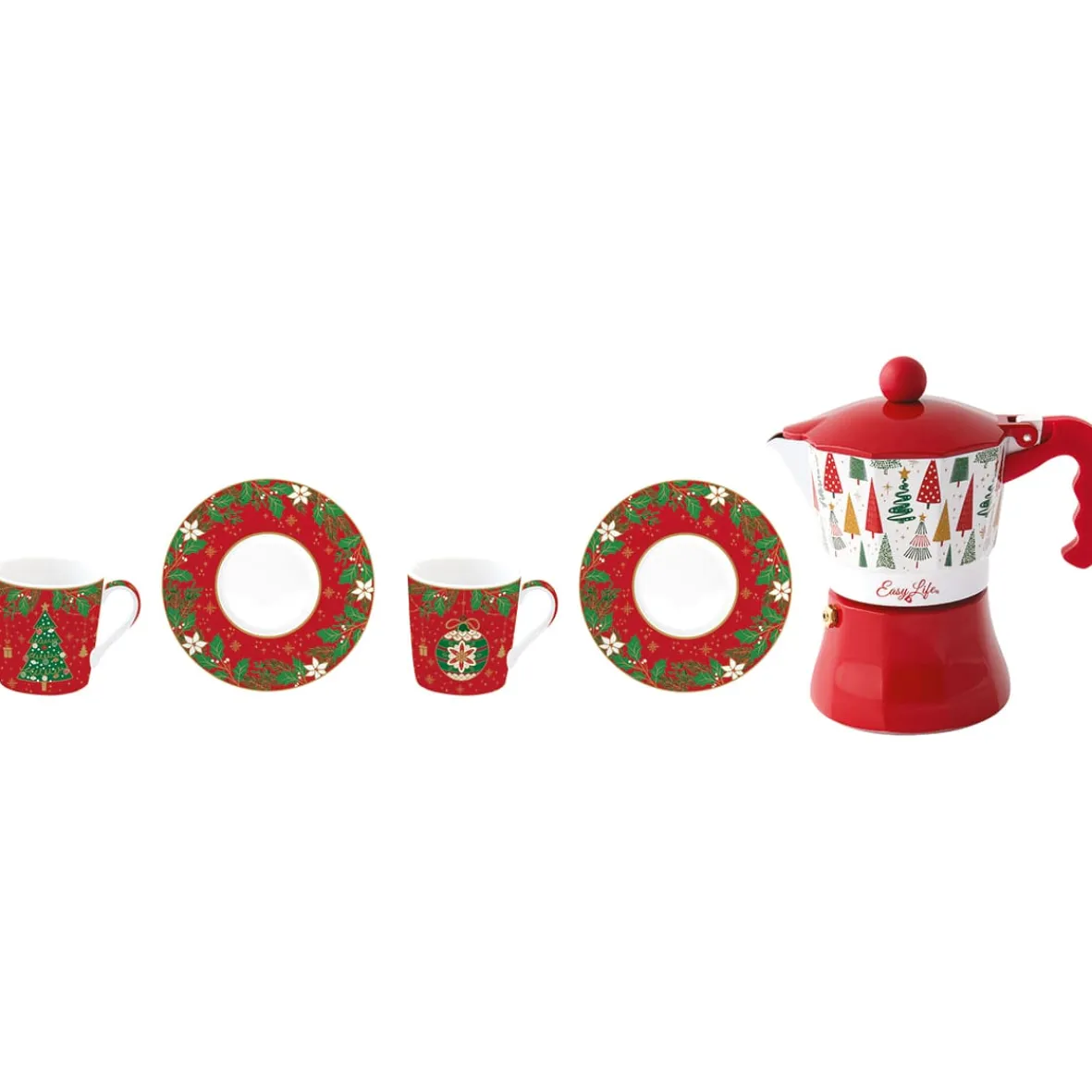 Easy Life Ensemble de 2 tasses à café avec soucoupe et moka JINGLE BELLS> Petit Dejeuner|Jingle Bells