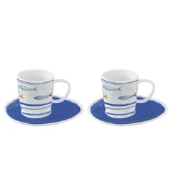 Easy Life Ensemble de 2 tasses à café avec soucoupes BORD DE MER> Maritime|Petit Dejeuner