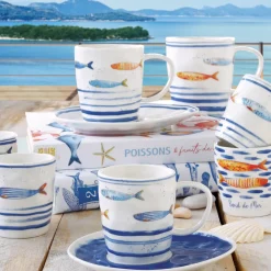 Easy Life Ensemble de 2 tasses à café avec soucoupes BORD DE MER><noscript><img width=
