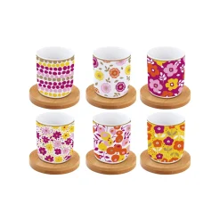 Easy Life Ensemble de 6 tasses à espresso avec soucoupes , 110 ml En Bambou FLOWER POWER YELLOW> Petit Dejeuner