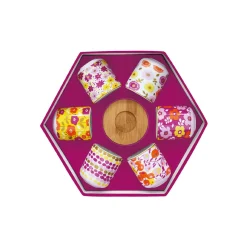Easy Life Ensemble de 6 tasses à espresso avec soucoupes , 110 ml En Bambou FLOWER POWER YELLOW><noscript><img width=
