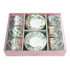 Easy Life Ensemble de 6 tasses à espresso de 100 ml avec soucoupes Wild TROPICAL> Coffret Cadeau|Petit Dejeuner