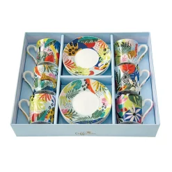 Easy Life Ensemble de 6 tasses à espresso de 100 ml avec soucoupes TROPICAL VIBES> Coffret Cadeau|Petit Dejeuner