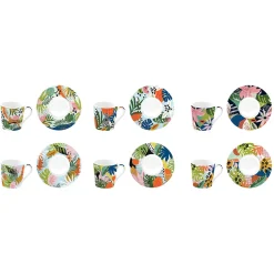 Easy Life Ensemble de 6 tasses à espresso de 100 ml avec soucoupes TROPICAL VIBES> Coffret Cadeau|Petit Dejeuner