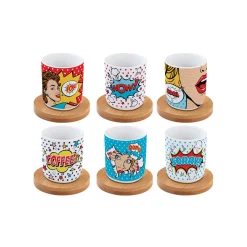 Easy Life Ensemble de 6 tasses à espresso de 100 ml avec soucoupesPOP ART> Coffret Cadeau|Petit Dejeuner