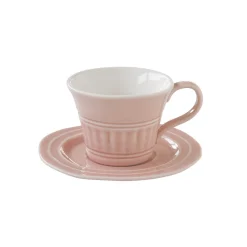 Easy Life Ensemble de 6 tasses à petit-déjeuner de 400 ml avec soucoupes en porcelaine LIGHT PINK> Moderne|Petit Dejeuner