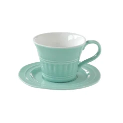 Easy Life Ensemble de 6 tasses à petit-déjeuner de 400 ml avec soucoupes en porcelaine AQUA> Moderne|Petit Dejeuner