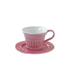 Easy Life Ensemble de 6 tasses à thé de 250 ml avec soucoupes en porcelaine DEEP PINK> Moderne|Petit Dejeuner