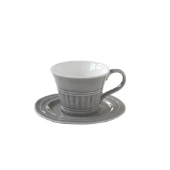 Easy Life Ensemble de 6 tasses à thé de 250 ml avec soucoupes en porcelaine DEEP GREY> Moderne|Petit Dejeuner