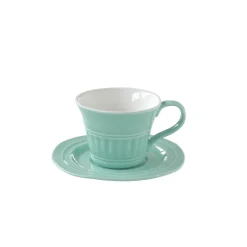 Easy Life Ensemble de 6 tasses à thé de 250 ml avec soucoupes en porcelaine AQUA> Moderne|Petit Dejeuner