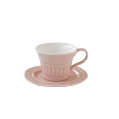 Easy Life Ensemble de 6 tasses à thé de 250 ml avec soucoupes en porcelaine LIGHT PINK> Moderne|Petit Dejeuner