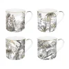 Easy Life Ensemble de 4 tasses assorties de 300 ml en porcelaine fine china RETRO JUNGLE> Coffret Cadeau|Moderne