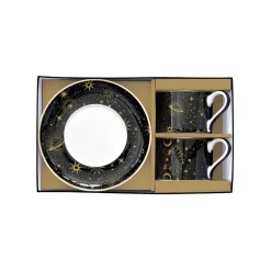 Easy Life Ensemble de 2 tasses de 240 ml avec soucoupes en porcelaine, dans une boîte cadeau CELESTIAL> Coffret Cadeau|Petit Dejeuner