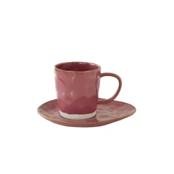 Easy Life Ensemble de 6 tasses de 250 ml avec soucoupes en porcelaine INTERIORS BURGUNDY> Moderne|Petit Dejeuner