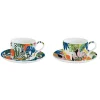 Easy Life Ensemble de 2 tasses de 240 ml avec soucoupes TROPICAL VIBES> Coffret Cadeau|Petit Dejeuner