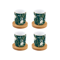 Easy Life Ensemble de 4 verres à café avec soucoupes ROYAL PEONIES> Petit Dejeuner|Royal Peonies