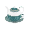 Easy Life Ensemble thé pour une personne, 350 ml en porcelaine ART DECO GREEN> Coffret Cadeau|Petit Dejeuner