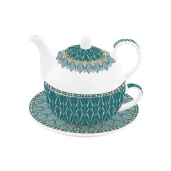 Easy Life Ensemble thé pour une personne, 350 ml en porcelaine ART DECO GREEN> Coffret Cadeau|Petit Dejeuner