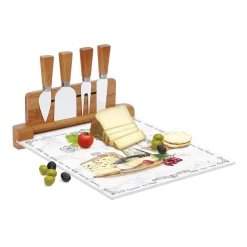 Easy Life Planche à fromage avec plateau en verre et 4 couteaux à fromage LES FROMAGES> Quotidienne|Cuisine